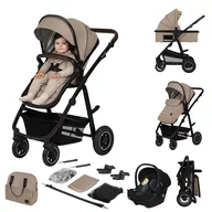 Carucior 3 in 1, Lionelo, Amber, Landou intarit,  Scoica auto testata ADAC, Reversibil, Cu accesorii, Geanta parinti, Pana la 22 kg, Bej