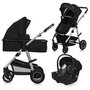 Carucior 3 in 1, Lionelo, Amber, Cadru aluminiu, Cu landou intarit si salteluta moale, Cu scoica auto testata ADAC, Reversibil, Cu accesorii, Geanta parinti, Pana la 22 kg, EN1888-1 EN1888-2 EN1466 ECE R129, Negru silver