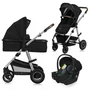 Carucior 3 in 1, Lionelo, Amber, Cadru aluminiu, Cu landou intarit si salteluta moale, Cu scoica auto testata ADAC, Reversibil, Cu accesorii, Geanta parinti, Pana la 22 kg, Negru silver