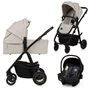 Carucior 3 in 1, Lionelo, Amber Plus, Cadru aluminiu, Cu landou intarit si salteluta moale, Cu scoica auto testata ADAC, Reversibil, Maner ajustabil, Cu accesorii, Cu ventilatie panoramica 3D, Pana la 22 kg, EN1888-1, EN1888-2, EN1466, ECE R129, Bej