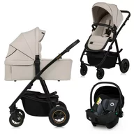 Carucior 3 in 1, Lionelo, Amber Plus, Cadru aluminiu, Cu landou intarit si salteluta moale, Cu scoica auto testata ADAC, Reversibil, Maner ajustabil, Cu accesorii, Cu ventilatie panoramica 3D, Pana la 22 kg, EN1888-1, EN1888-2, EN1466, ECE R129, Bej