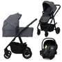 Carucior 3 in 1, Lionelo, Amber Plus, Cadru aluminiu, Cu landou intarit si salteluta moale, Cu scoica auto testata ADAC, Reversibil, Maner ajustabil, Cu accesorii, Cu ventilatie panoramica 3D, Pana la 22 kg, EN1888-1, EN1888-2, EN1466, ECE R129, Gri