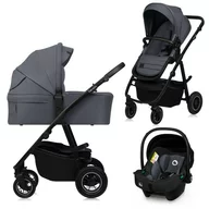 Carucior 3 in 1, Lionelo, Amber Plus, Cadru aluminiu, Cu landou intarit si salteluta moale, Cu scoica auto testata ADAC, Reversibil, Maner ajustabil, Cu accesorii, Cu ventilatie panoramica 3D, Pana la 22 kg, EN1888-1, EN1888-2, EN1466, ECE R129, Gri