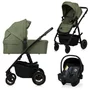 Carucior 3 in 1, Lionelo, Amber Plus, Cadru aluminiu, Cu landou intarit si salteluta moale, Cu scoica auto testata ADAC, Reversibil, Maner ajustabil, Cu accesorii, Cu ventilatie panoramica 3D, Pana la 22 kg, EN1888-1, EN1888-2, EN1466, ECE R129, Verde - 1