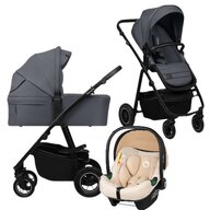 Carucior 3 in 1, Lionelo, Amber Plus, Cu scoica auto Bej testata ADAC, Reversibil, Maner ajustabil, Cu accesorii, Cu ventilatie panoramica 3D, Pana la 22 kg, EN1888-1, EN1888-2, EN1466, ECE R129, Gri