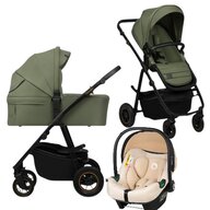 Carucior 3 in 1, Lionelo, Amber Plus, Cu scoica auto Bej testata ADAC, Reversibil, Maner ajustabil, Cu accesorii, Cu ventilatie panoramica 3D, Pana la 22 kg, EN1888-1, EN1888-2, EN1466, ECE R129, Verde