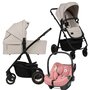 Carucior 3 in 1, Lionelo, Amber Plus, Cu scoica auto Roz testata ADAC, Reversibil, Maner ajustabil, Cu accesorii, Cu ventilatie panoramica 3D, Pana la 22 kg, EN1888-1, EN1888-2, EN1466, ECE R129, Bej - 1