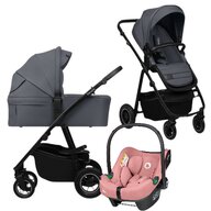 Carucior 3 in 1, Lionelo, Amber Plus, Cu scoica auto Roz testata ADAC, Reversibil, Maner ajustabil, Cu accesorii, Cu ventilatie panoramica 3D, Pana la 22 kg, EN1888-1, EN1888-2, EN1466, ECE R129, Gri