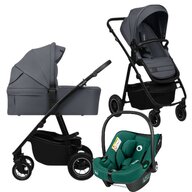 Carucior 3 in 1, Lionelo, Amber Plus, Cu scoica auto Verde testata ADAC, Reversibil, Maner ajustabil, Cu accesorii, Cu ventilatie panoramica 3D, Pana la 22 kg, EN1888-1, EN1888-2, EN1466, ECE R129, Gri