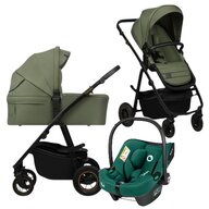 Carucior 3 in 1, Lionelo, Amber Plus, Cu scoica auto Verde testata ADAC, Reversibil, Maner ajustabil, Cu accesorii, Cu ventilatie panoramica 3D, Pana la 22 kg, EN1888-1, EN1888-2, EN1466, ECE R129, Verde
