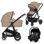 Carucior 3 in 1, Lionelo, Bianka, Transformabil, Cadru aluminiu, Cu landou si salteluta moale, Cu scoica auto testata ADAC, Cu multiple accesorii, Sustine 22 kg, 0 luni+, EN1466:2014+AC:2015, EN1888, Bej