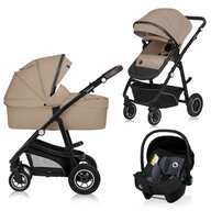 Carucior 3 in 1, Lionelo, Bianka, Transformabil, Cadru aluminiu, Cu landou si salteluta moale, Cu scoica auto testata ADAC, Cu multiple accesorii, Sustine 22 kg, 0 luni+, EN1466:2014+AC:2015, EN1888, Bej