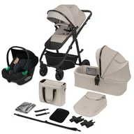 Carucior 3 in 1, Lionelo, Bianka, Transformabil, Cadru aluminiu, Cu landou si salteluta moale, Cu scoica auto, Cu multiple accesorii, Sustine 22 kg, 0 luni+, EN1466:2014+AC:2015, EN1888, Bej