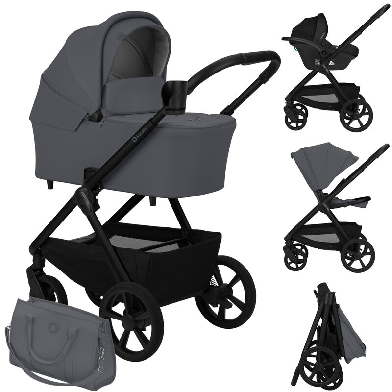 Carucior 3 in 1, Lionelo, Carmine, Cu scoica ADAC, Landou anti-reflux, Salteluta ventilata, Reglare spatar in 3 pozitii, Suport de picioare in 3 pozitii, Maner reglabil in 5 pozitii, Sustine 22 kg, Cu