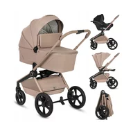 Carucior 3 in 1, Lionelo, Freya, Cu scoica ADAC, Landou si salteluta ventilate, Pliabil,  Reglare spatar in 3 pozitii, Suport de picioare in 4 pozitii, Maner reglabil in 3 pozitii, Sustine 22 kg, Cu accesorii, 0 luni+, Bej