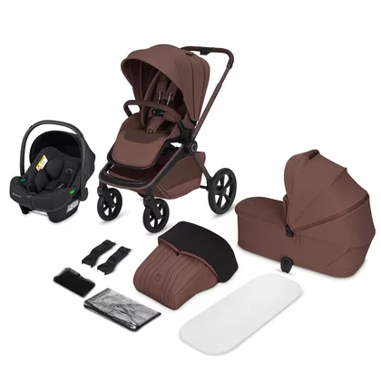 Carucior 3 in 1, Lionelo, Freya, Cu scoica ADAC, Landou si salteluta ventilate, Pliabil,  Reglare spatar in 3 pozitii, Suport de picioare in 4 pozitii, Maner reglabil in 3 pozitii, Sustine 22 kg, Cu accesorii, 0 luni+, Maro
