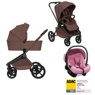Carucior 3 in 1, Lionelo, Freya, Cu scoica ADAC, Landou si salteluta ventilate, Pliabil, Reglare spatar in 3 pozitii, Suport de picioare in 4 pozitii, Maner reglabil in 3 pozitii, Sustine 22 kg, Cu accesorii, 0 luni+, Maro/roz