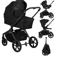 Carucior 3 in 1, Lionelo, Freya, Cu scoica ADAC, Landou si salteluta ventilate, Pliabil,  Reglare spatar in 3 pozitii, Suport de picioare in 4 pozitii, Maner reglabil in 3 pozitii, Sustine 22 kg, Cu accesorii, 0 luni+, Negru