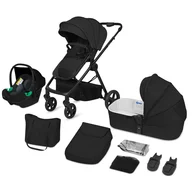 Carucior 3 in 1, Lionelo, Greet, Pana la 15 kg, Cadru aluminiu, Cu landou si salteluta moale, Cu scoica auto, Reversibil, Cu accesorii, Maner, suport pentru picioare, spatar reglabile, Negru