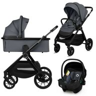 Carucior 3 in 1, Lionelo, Layla, Cadru din aluminiu, Cu landou intarit si salteluta din spuma AiryDots, Cu scoica auto testata ADAC, Reversibil, Cu sistem de ventilatie 3D, Cu accesorii, Pana la 22 kg, EN1888-1 EN1888-2 EN1466 ECE R129, Gri