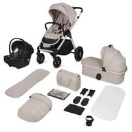 Carucior 3 in 1, Lionelo, Layla, Pana la 22 kg, Cadru aluminiu, Cu landou intarit si salteluta din spuma AirDots, Cu scoica auto testata ADAC, Reversibil, Cu ventilatie 3D, Cu accesorii, EN1888-1, EN1888-2, EN1466, Bej