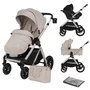 Carucior 3 in 1, Lionelo, Layla, Pana la 22 kg, Cadru aluminiu, Cu landou intarit si salteluta din spuma AirDots, Cu scoica auto testata ADAC, Reversibil, Cu ventilatie 3D, Cu accesorii, EN1888-1, EN1888-2, EN1466, Bej - 1
