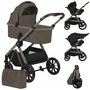 Carucior 3 in 1, Lionelo, Layla, Pana la 22 kg, Cadru aluminiu, Cu landou intarit si salteluta din spuma AirDots, Cu scoica auto testata ADAC, Reversibil, Cu ventilatie 3D, Cu accesorii, EN1888-1, EN1888-2, EN1466, Bej Taupe