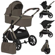 Carucior 3 in 1, Lionelo, Layla, Pana la 22 kg, Cadru aluminiu, Cu landou intarit si salteluta din spuma AirDots, Cu scoica auto testata ADAC, Reversibil, Cu ventilatie 3D, Cu accesorii, EN1888-1, EN1888-2, EN1466, Bej Taupe
