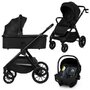 Carucior 3 in 1, Lionelo, Layla, Pana la 22 kg, Cadru aluminiu, Cu landou intarit si salteluta din spuma AirDots, Cu scoica auto testata ADAC, Reversibil, Cu ventilatie 3D, Cu accesorii, EN1888-1, EN1888-2, EN1466, Negru