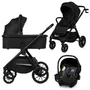 Carucior 3 in 1, Lionelo, Layla, Pana la 22 kg, Cadru aluminiu, Cu landou intarit si salteluta din spuma AirDots, Cu scoica auto testata ADAC, Reversibil, Cu ventilatie 3D, Cu accesorii, EN1888-1, EN1888-2, EN1466, Negru