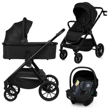 Carucior 3 in 1, Lionelo, Layla, Pana la 22 kg, Cadru aluminiu, Cu landou intarit si salteluta din spuma AirDots, Cu scoica auto testata ADAC, Reversibil, Cu ventilatie 3D, Cu accesorii, EN1888-1, EN1888-2, EN1466, Negru