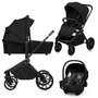 Carucior 3 in 1, Lionelo, Mika Plus, Cadru din aluminiu, Cu landou intarit si salteluta moale, Cu scoica auto testata ADAC, Reversibil, Cu sistem de ventilatie 3D, Cu accesorii, Pana la 22 kg, EN1888-1 EN1888-2 EN1466 ECE R129, Negru