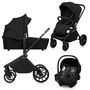 Carucior 3 in 1, Lionelo, Mika Plus, Cadru din aluminiu, Cu landou intarit si salteluta moale, Cu scoica auto testata ADAC, Reversibil, Cu sistem de ventilatie 3D, Cu accesorii, Pana la 22 kg, EN1888-1 EN1888-2 EN1466 ECE R129, Negru