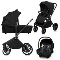 Carucior 3 in 1, Lionelo, Mika Plus, Cadru din aluminiu, Cu landou intarit si salteluta moale, Cu scoica auto testata ADAC, Reversibil, Cu sistem de ventilatie 3D, Cu accesorii, Pana la 22 kg, EN1888-1 EN1888-2 EN1466 ECE R129, Negru