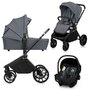 Carucior 3 in 1, Lionelo, Mika Plus, Cadru din aluminiu, Cu landou intarit si salteluta moale, Cu scoica auto testata ADAC, Reversibil, Cu sistem de ventilatie 3D, Cu accesorii, Pana la 22 kg, EN1888-1 EN1888-2 EN1466 ECE R129, Gri - 1