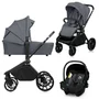 Carucior 3 in 1, Lionelo, Mika Plus, Cadru din aluminiu, Cu landou intarit si salteluta moale, Cu scoica auto testata ADAC, Reversibil, Cu sistem de ventilatie 3D, Cu accesorii, Pana la 22 kg, EN1888-1 EN1888-2 EN1466 ECE R129, Gri
