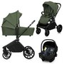 Carucior 3 in 1, Lionelo, Mika Plus, Cadru din aluminiu, Cu landou intarit si salteluta moale, Cu scoica auto testata ADAC, Reversibil, Cu sistem de ventilatie 3D, Cu accesorii, Pana la 22 kg, EN1888-1 EN1888-2 EN1466 ECE R129, Verde