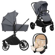 Carucior 3 in 1, Lionelo, Mika Plus, Cu scoica auto Bej testata ADAC, Reversibil, Cu sistem de ventilatie 3D, Cu accesorii, Pana la 22 kg, EN1888-1 EN1888-2 EN1466 ECE R129, Gri