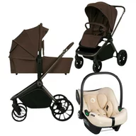 Carucior 3 in 1, Lionelo, Mika Plus, Cu scoica auto Bej testata ADAC, Reversibil, Cu sistem de ventilatie 3D, Cu accesorii, Pana la 22 kg, EN1888-1 EN1888-2 EN1466 ECE R129, Maro