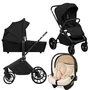 Carucior 3 in 1, Lionelo, Mika Plus, Cu scoica auto Bej testata ADAC, Reversibil, Cu sistem de ventilatie 3D, Cu accesorii, Pana la 22 kg, EN1888-1 EN1888-2 EN1466 ECE R129, Negru - 1