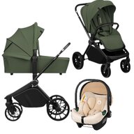 Carucior 3 in 1, Lionelo, Mika Plus, Cu scoica auto Bej testata ADAC, Reversibil, Cu sistem de ventilatie 3D, Cu accesorii, Pana la 22 kg, EN1888-1 EN1888-2 EN1466 ECE R129,Verde
