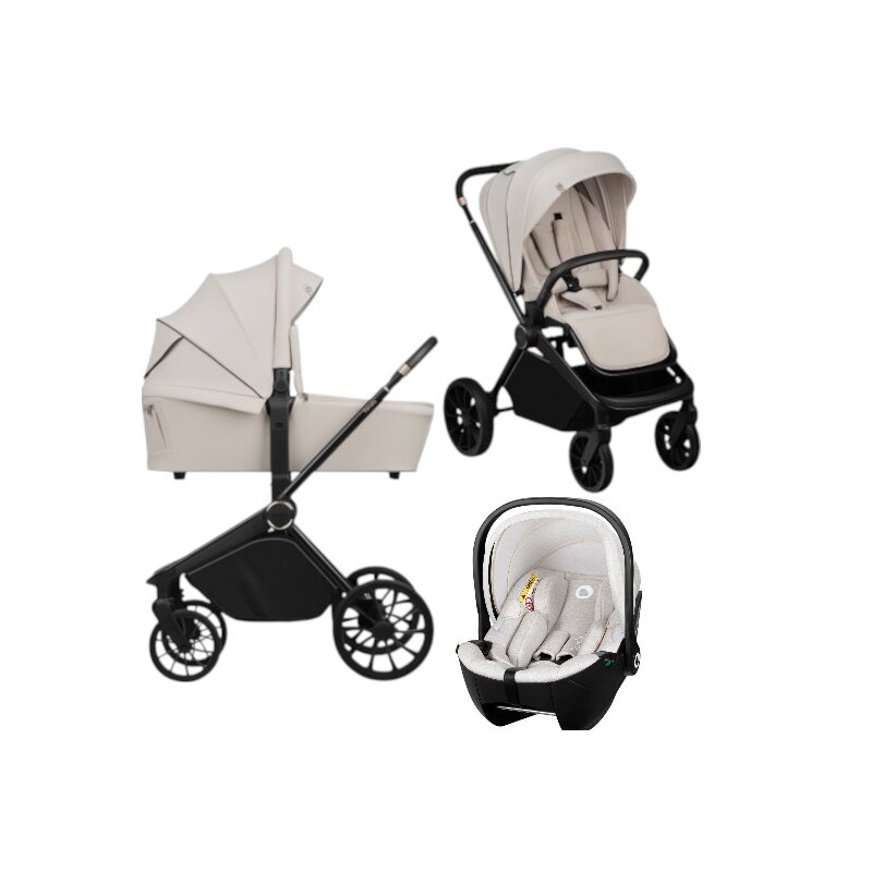 Carucior 3 in 1, Lionelo, Mika Plus, Cu scoica auto Moxie Bej, Reversibil, Cu sistem de ventilatie 3D, Cu accesorii, Pana la 22 kg, EN1888-1 EN1888-2 EN1466 ECE R129, Bej