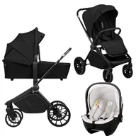 Carucior 3 in 1, Lionelo, Mika Plus, Cu scoica auto Moxie Bej, Reversibil, Cu sistem de ventilatie 3D, Cu accesorii, Pana la 22 kg, EN1888-1 EN1888-2 EN1466 ECE R129, Negru