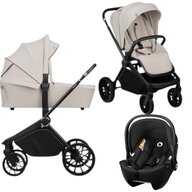 Carucior 3 in 1, Lionelo, Mika Plus, Cu scoica auto Moxie Black Carbon, Reversibil, Cu sistem de ventilatie 3D, Cu accesorii, Pana la 22 kg, EN1888-1 EN1888-2 EN1466 ECE R129, Bej