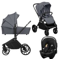 Carucior 3 in 1, Lionelo, Mika Plus, Cu scoica auto Moxie Black Carbon, Reversibil, Cu sistem de ventilatie 3D, Cu accesorii, Pana la 22 kg, EN1888-1 EN1888-2 EN1466 ECE R129, Gri
