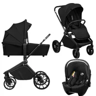 Carucior 3 in 1, Lionelo, Mika Plus, Cu scoica auto Moxie Black Carbon, Reversibil, Cu sistem de ventilatie 3D, Cu accesorii, Pana la 22 kg, EN1888-1 EN1888-2 EN1466 ECE R129, Negru