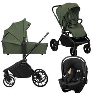 Carucior 3 in 1, Lionelo, Mika Plus, Cu scoica auto Moxie Black Carbon, Reversibil, Cu sistem de ventilatie 3D, Cu accesorii, Pana la 22 kg, EN1888-1 EN1888-2 EN1466 ECE R129, Verde