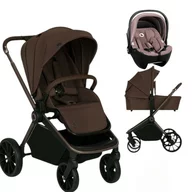 Carucior 3 in 1, Lionelo, Mika Plus, Cu scoica auto Moxie Mov Reversibil, Cu sistem de ventilatie 3D, Cu accesorii, Pana la 22 kg, EN1888-1 EN1888-2 EN1466 ECE R129, Maro