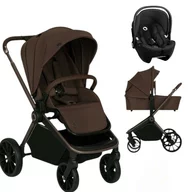 Carucior 3 in 1, Lionelo, Mika Plus, Cu scoica auto Moxie Negru Reversibil, Cu sistem de ventilatie 3D, Cu accesorii, Pana la 22 kg, EN1888-1 EN1888-2 EN1466 ECE R129, Maro