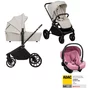 Carucior 3 in 1, Lionelo, Mika Plus, Cu scoica auto Roz testata ADAC, Reversibil, Cu sistem de ventilatie 3D, Cu accesorii, Pana la 22 kg, EN1888-1 EN1888-2 EN1466 ECE R129, Bej